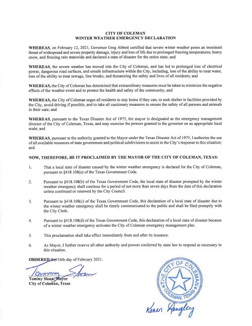Mayor's Declaration of Local Disaster